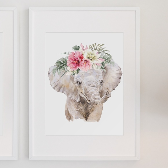 COPY - Watercolor Floral Elephant Wall Art Illustration Print Poster Card Unfra… - Picture 7 of 8